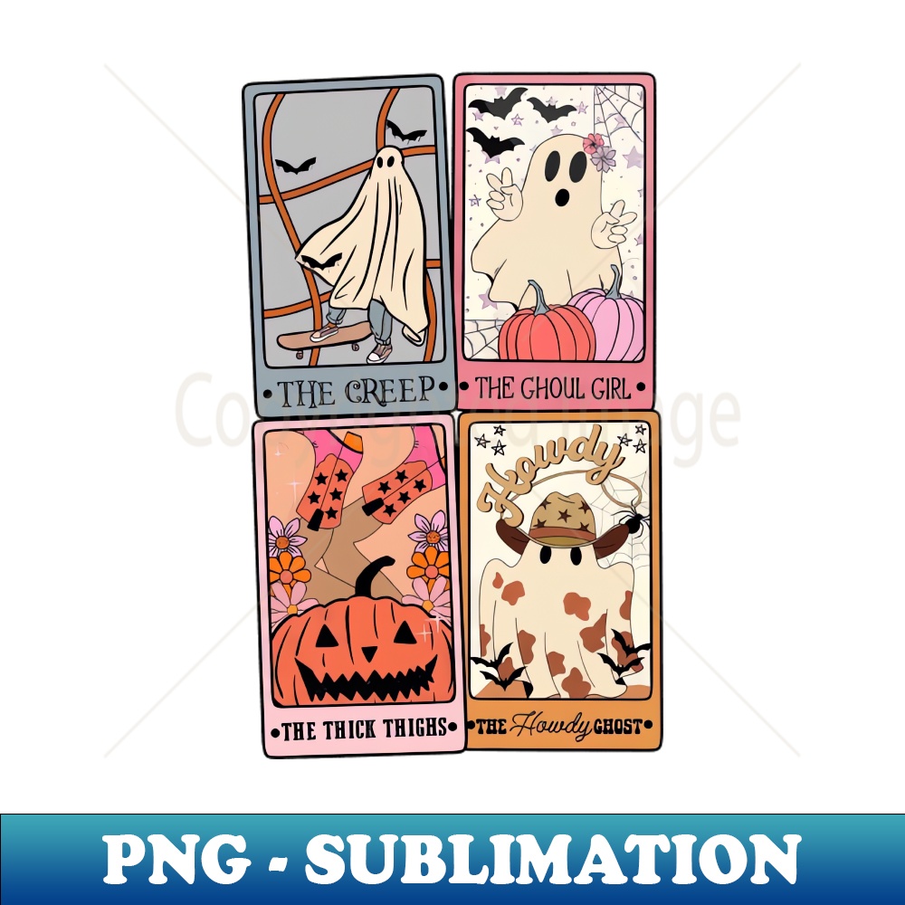 Retro Halloween Ghost Tarot Card Spooky Season Vintage - PNG Transparent Digital Download File for Sublimation