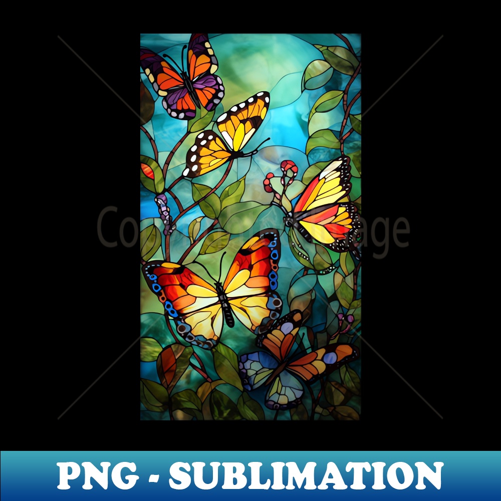 Stained Glass Style Butterflies - Digital Sublimation Download File