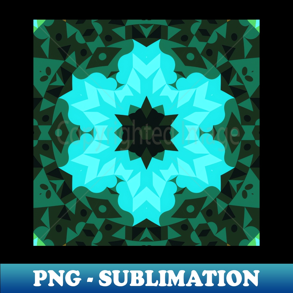 Retro Mandala Flower Blue and Green - PNG Transparent Digital Download File for Sublimation