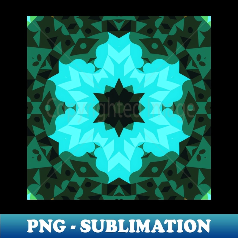 Retro Mandala Flower Blue and Green - PNG Transparent Digital Download File for Sublimation