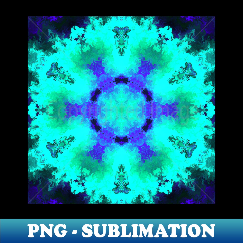Psychedelic Hippie Flower Teal and Blue - Instant PNG Sublimation Download