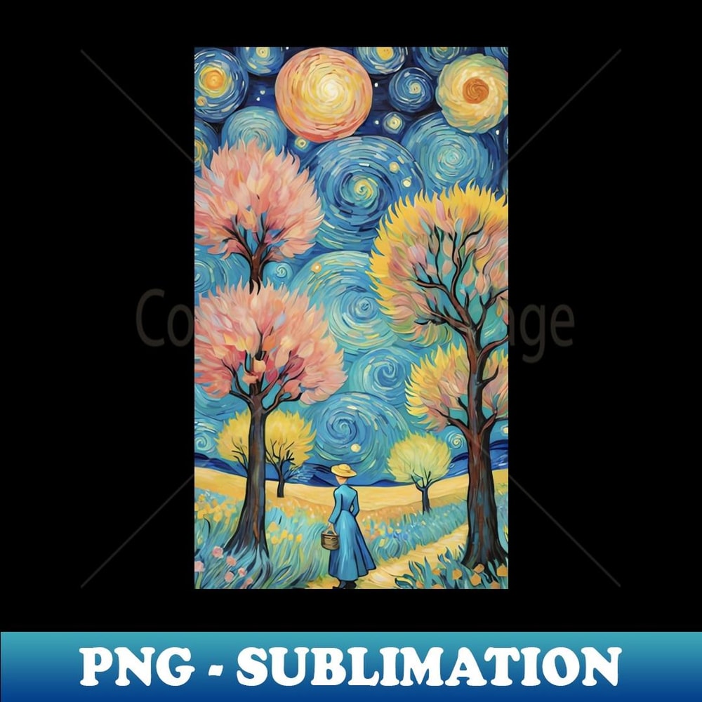 Starry Night Symphony Van Gogh's Inspired Landscape - Stylish Sublimation Digital Download