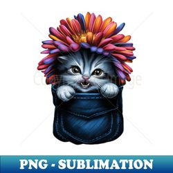 peeking cat in pocket cute kitten with daisy flower on head - exclusive sublimation digital file