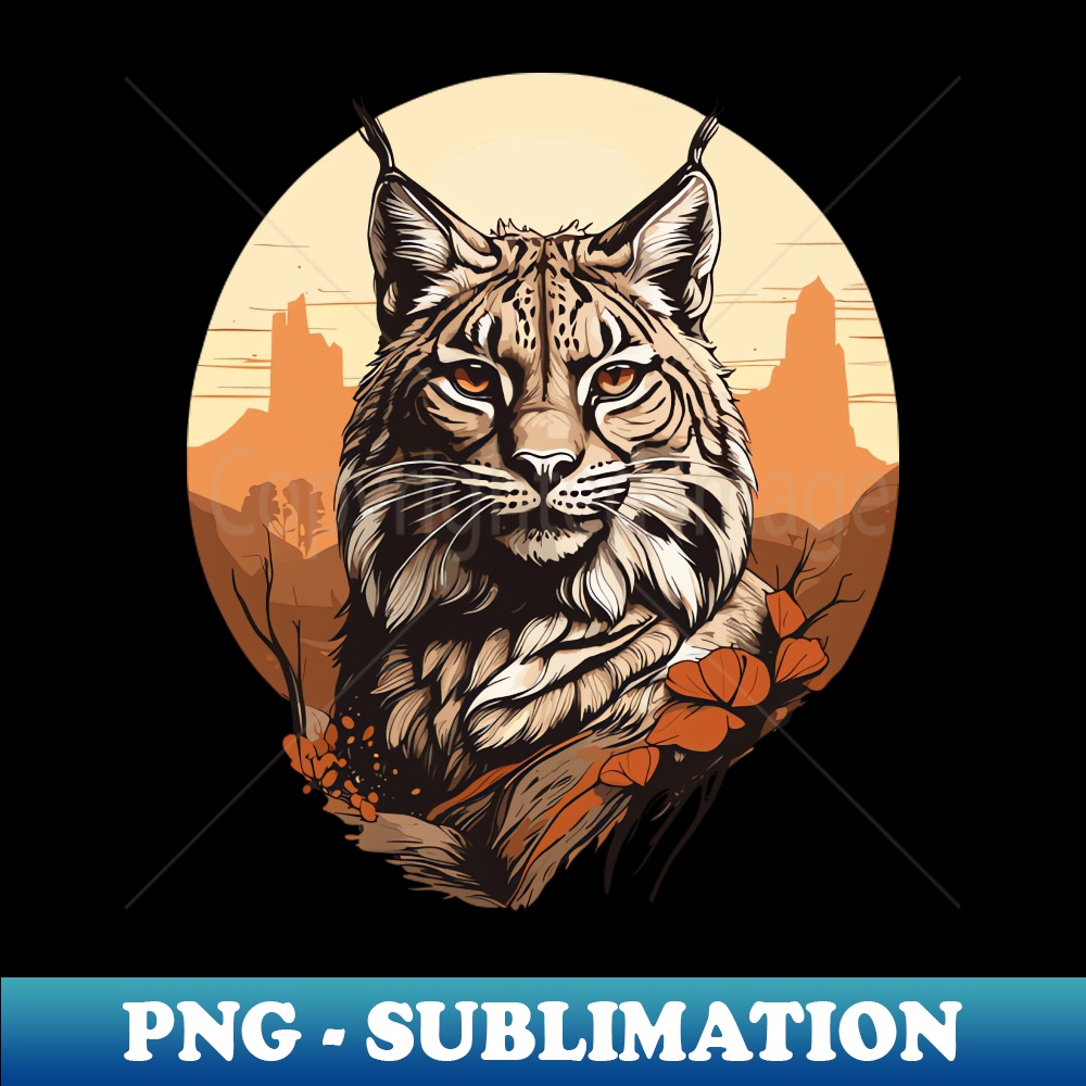 Retro Wildlife Portrait Bobcat Design - PNG Transparent Digital Download File for Sublimation