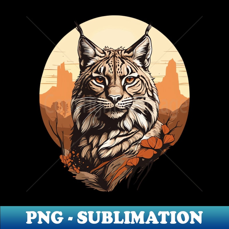 Retro Wildlife Portrait Bobcat Design - PNG Transparent Digital Download File for Sublimation