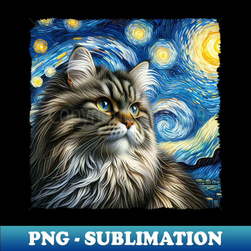 Siberian Starry Night Inspired - Artistic Cat - Retro PNG Sublimation Digital Download