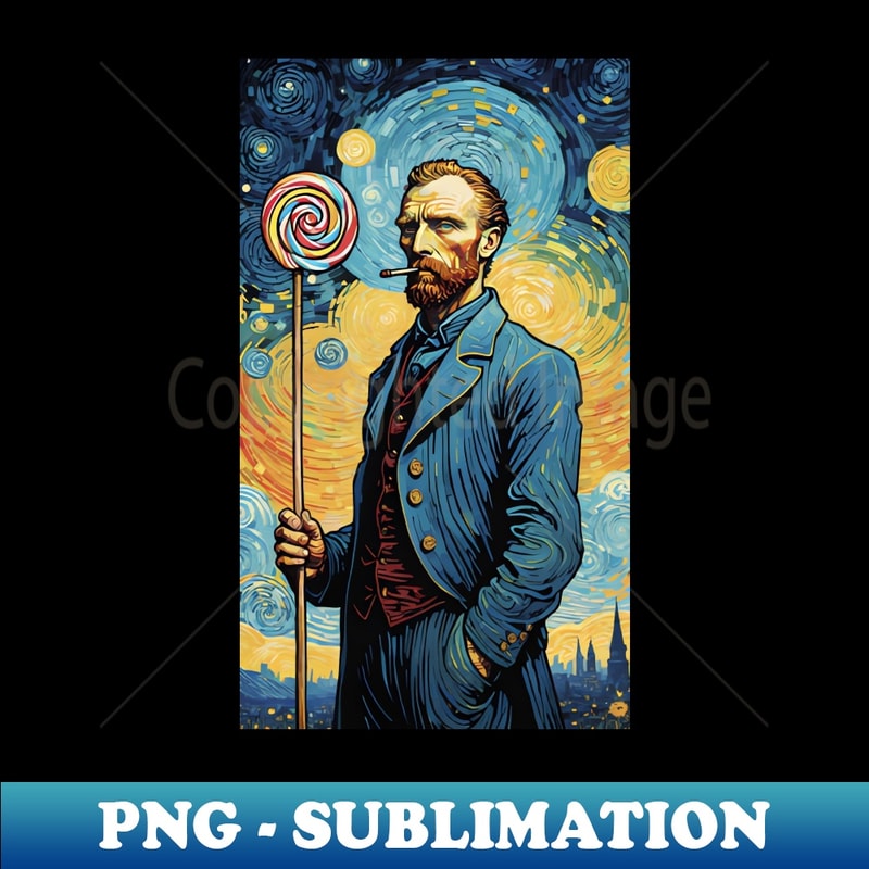 Starry Night Mosaic Van Gogh Inspired Portrait with Lollipop - PNG Transparent Sublimation File