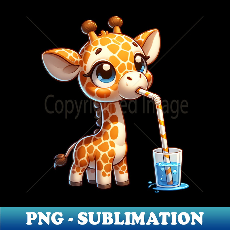 Giraffe Drinking Water Through a Straw - Decorative Sublimation PNG File