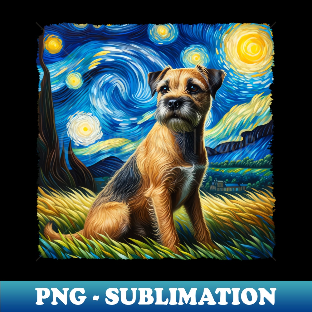 Starry Border Terrier Dog Portrait - Pet Portrait - Vintage Sublimation PNG Download