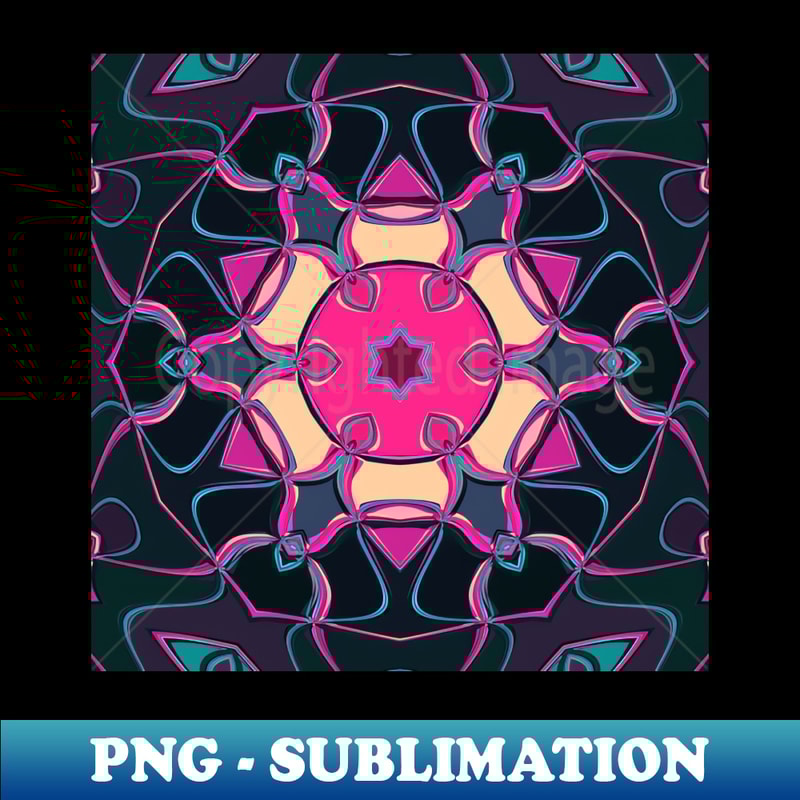 Cartoon Mandala Flower Pink Yellow and Blue - High-Resolution PNG Sublimation File