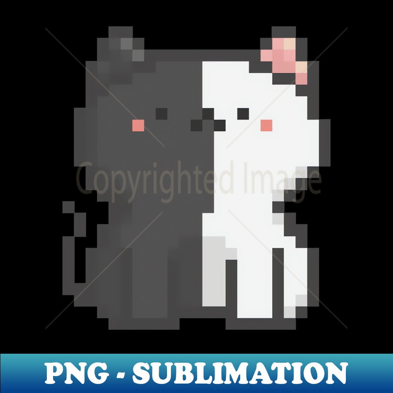 Pixel Quiet Two Face Black White Cat - High-Resolution PNG Sublimation File