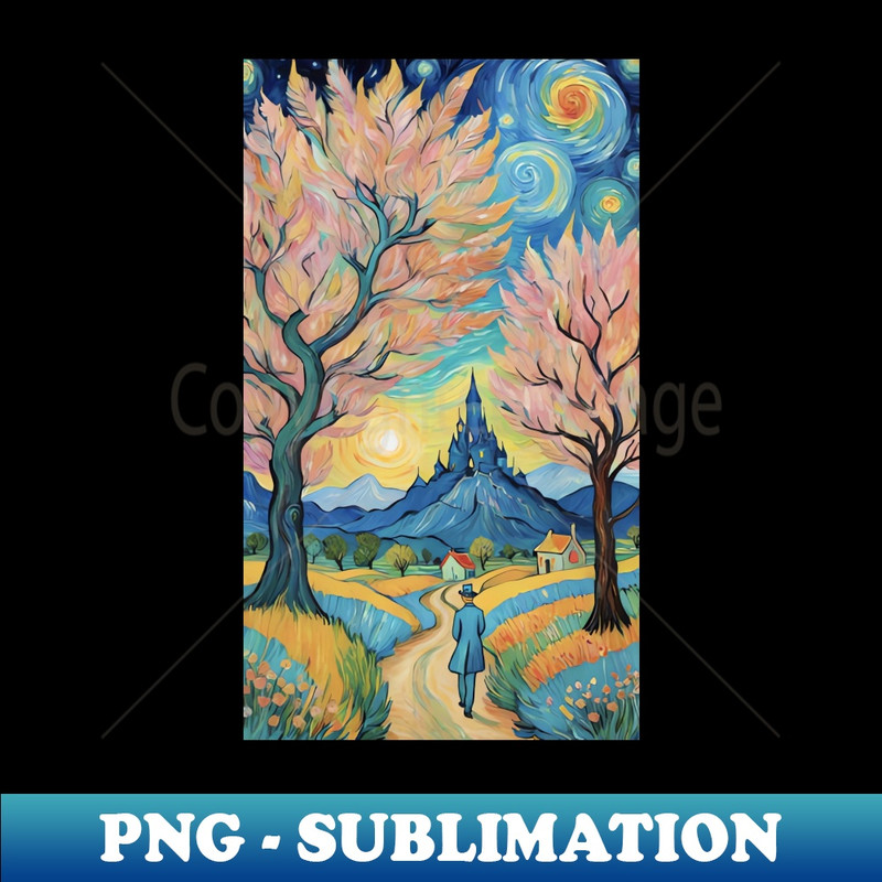 Starry Night Wanderer Van Gogh-Inspired Landscape with Figure - High-Quality PNG Sublimation Download