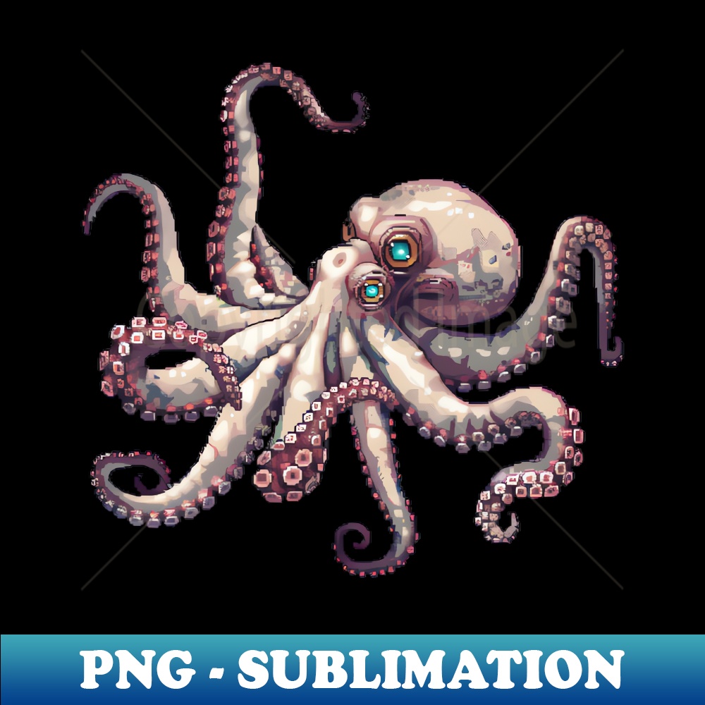 Pixelated Octopus Artistry - Vintage Sublimation PNG Download