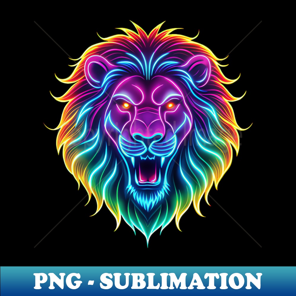 Neon Lion - Retro PNG Sublimation Digital Download