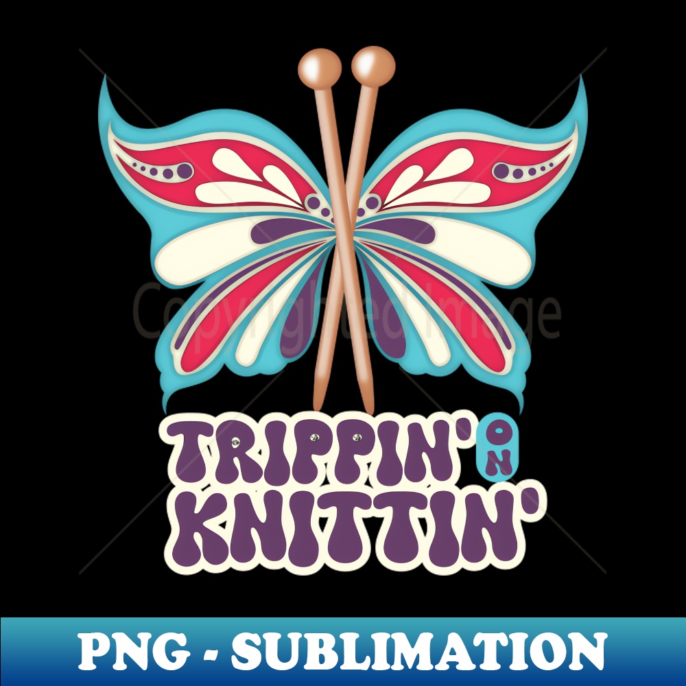 Trippy hippie butterfly knitting needles knitter yarn crafts - Creative Sublimation PNG Download