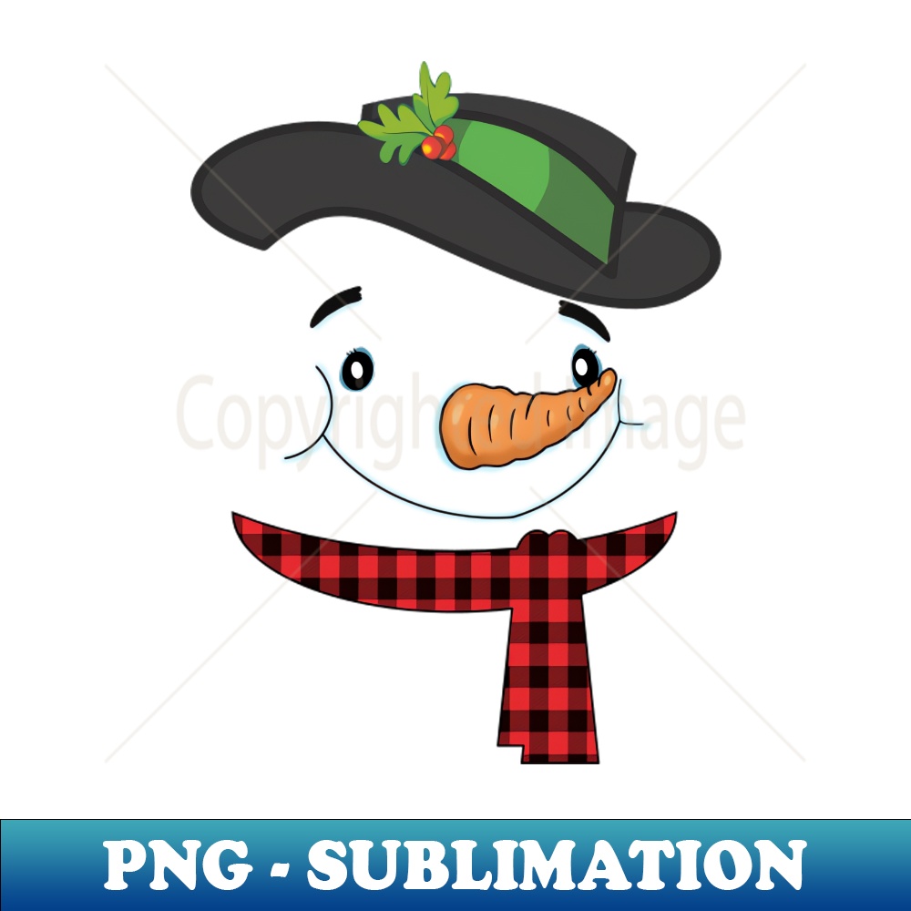 Cute Winter Snowman Face Carrot Nose Buffalo Plaid Scarf - Modern Sublimation PNG File