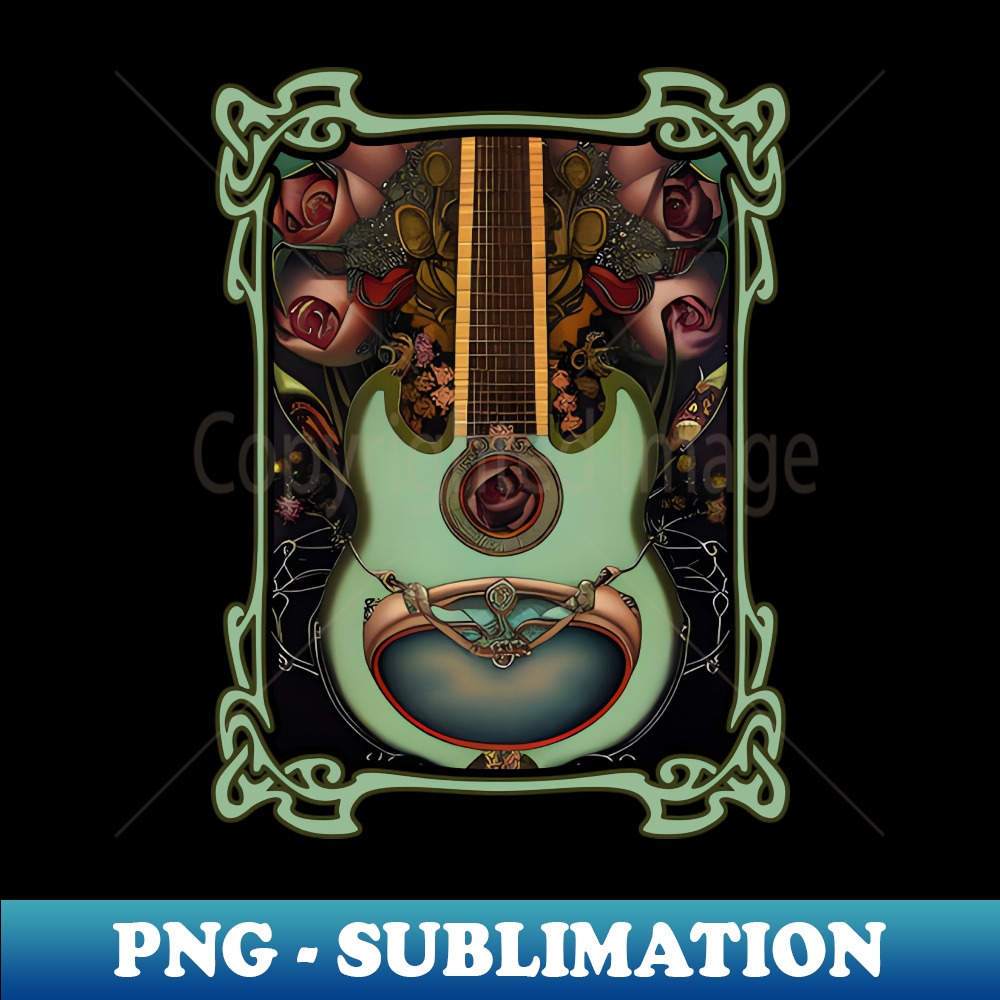 Sea Green Guitar u0026 Roses - Sublimation-Ready PNG File