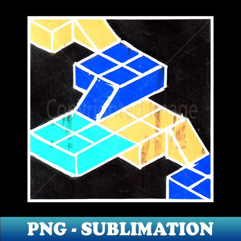 Inverted Blue Black Yellow Geometric Abstract Acrylic Painting XI - Signature Sublimation PNG File