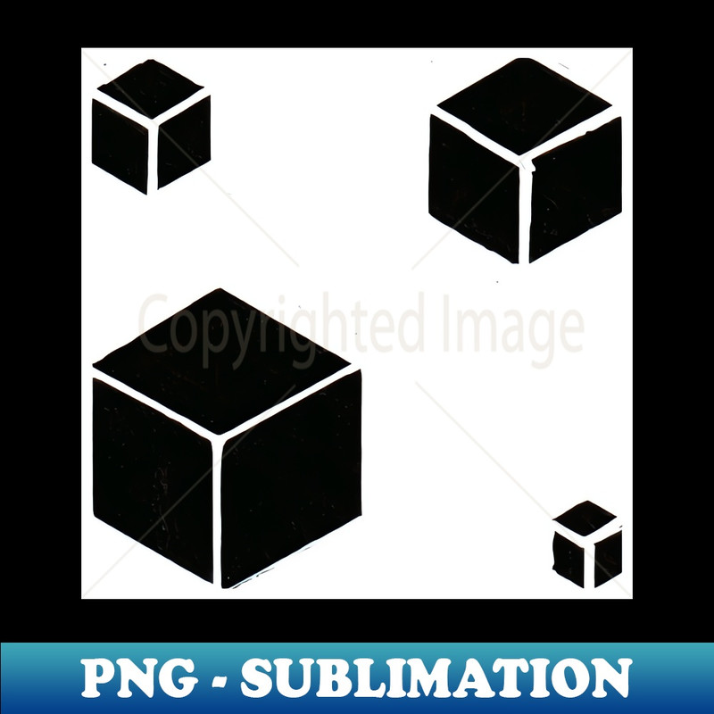 White and Black Cubes Geometric Abstract Acrylic Painting - Sublimation-Ready PNG File