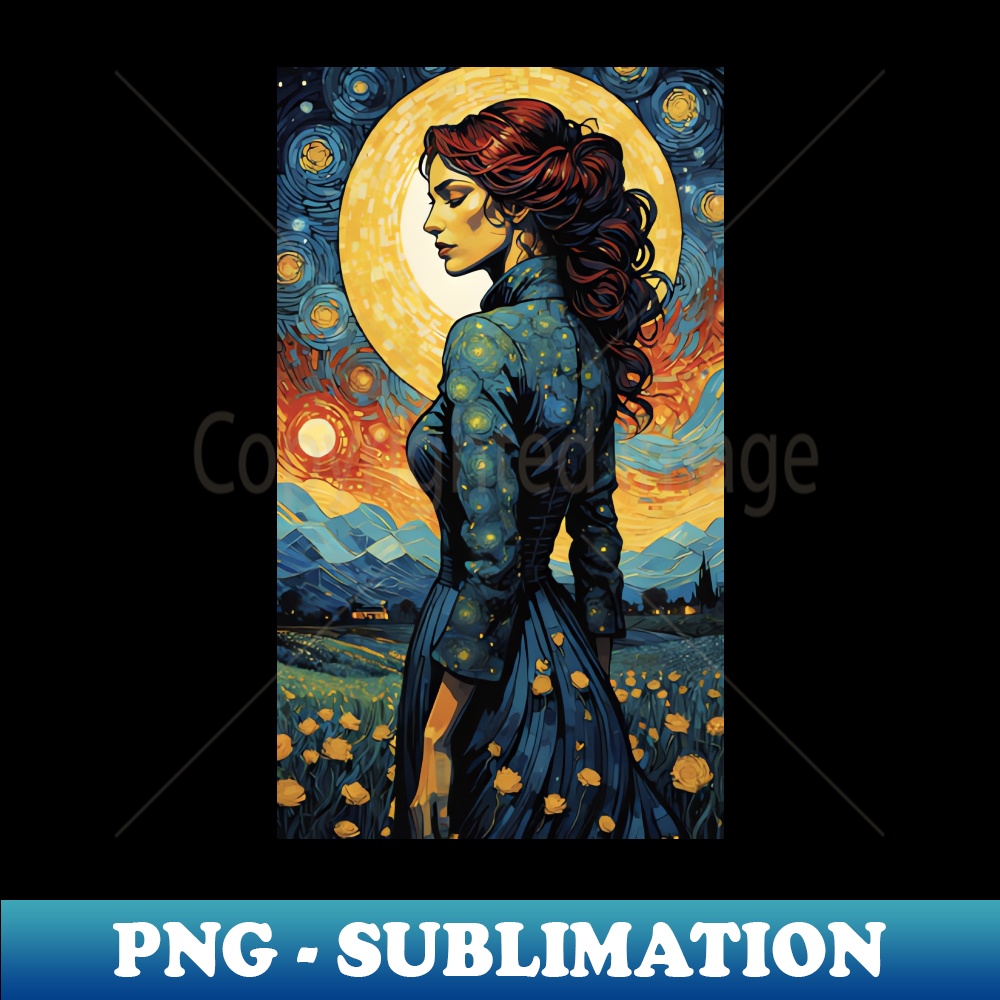 Starry Night Symphony Van Gogh-Inspired Woman - Signature Sublimation PNG File