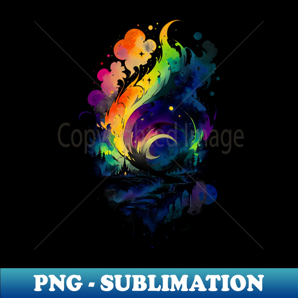 Abstract Rainbow Watercolor Fantasy Landscape - PNG Transparent Sublimation File