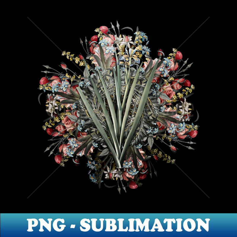Vintage Stinking Iris Flower Wreath - PNG Transparent Digital Download File for Sublimation