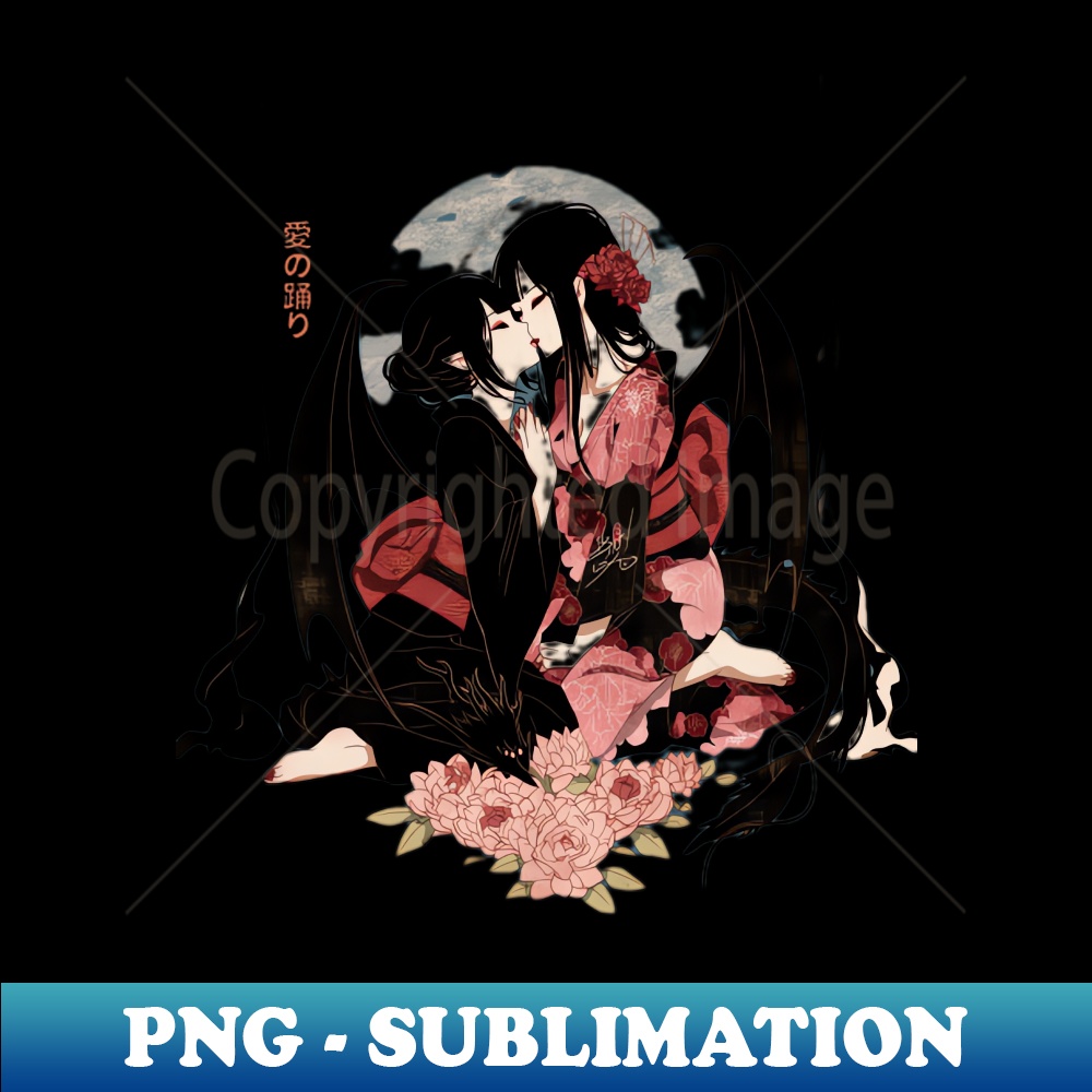 Two Geishas Kissing Graphic T-Shirt 1 - Modern Sublimation PNG File