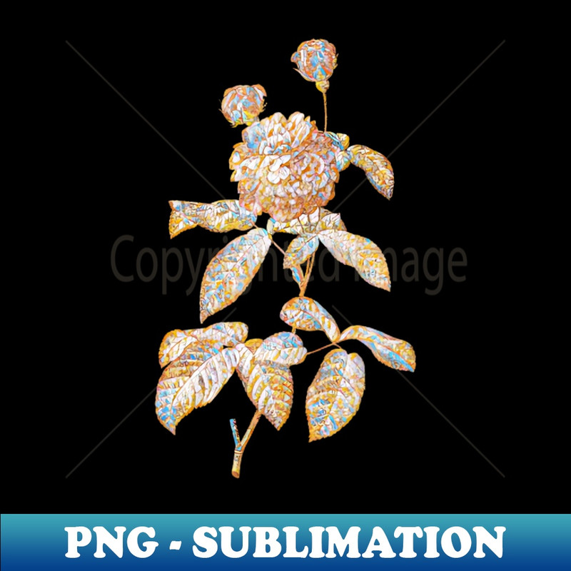 Gold Prism Mosaic Agatha Rose in Bloom Botanical Illustration - Exclusive PNG Sublimation Download