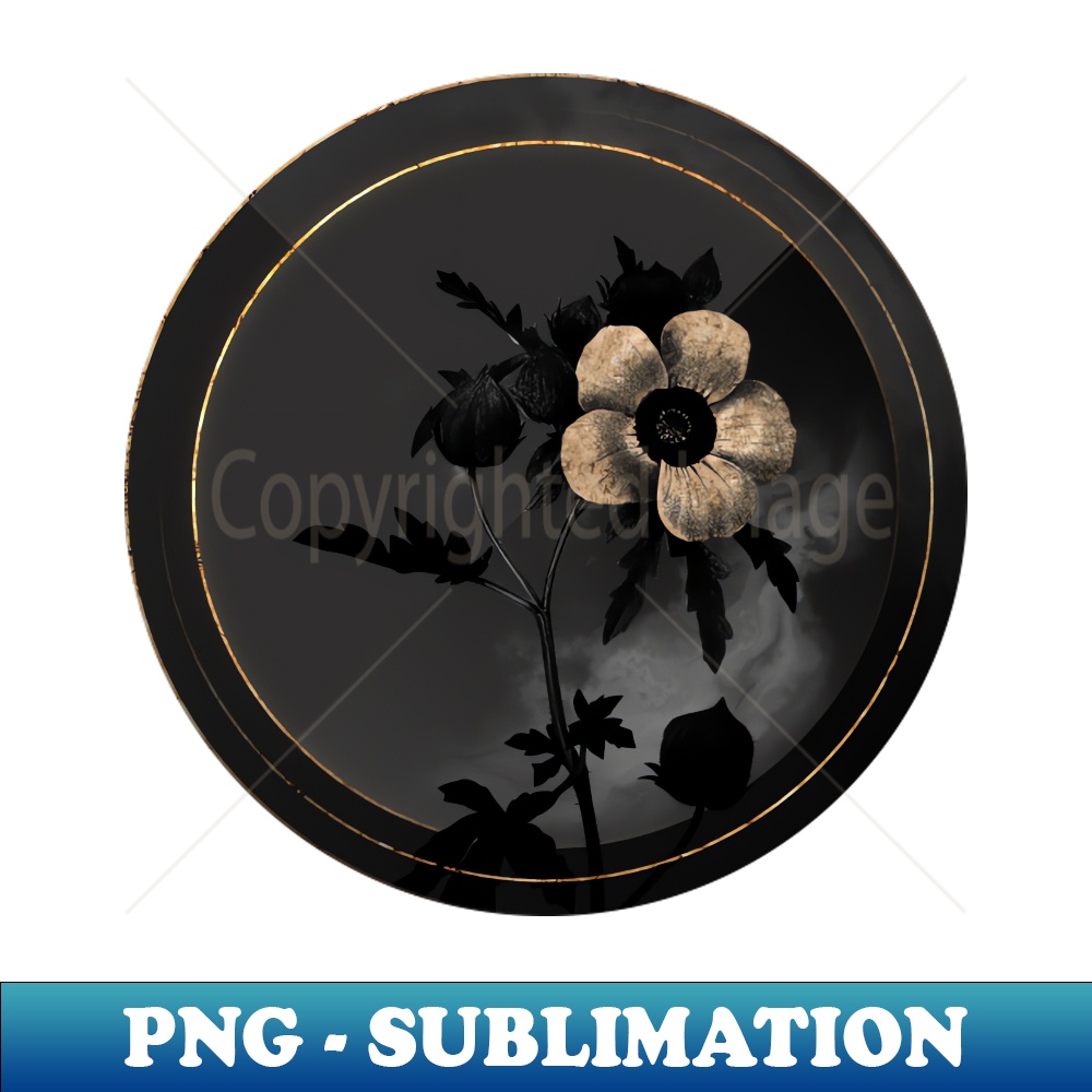 Shadowy Venice Mallow Botanical on Black and Gold - Stylish Sublimation Digital Download