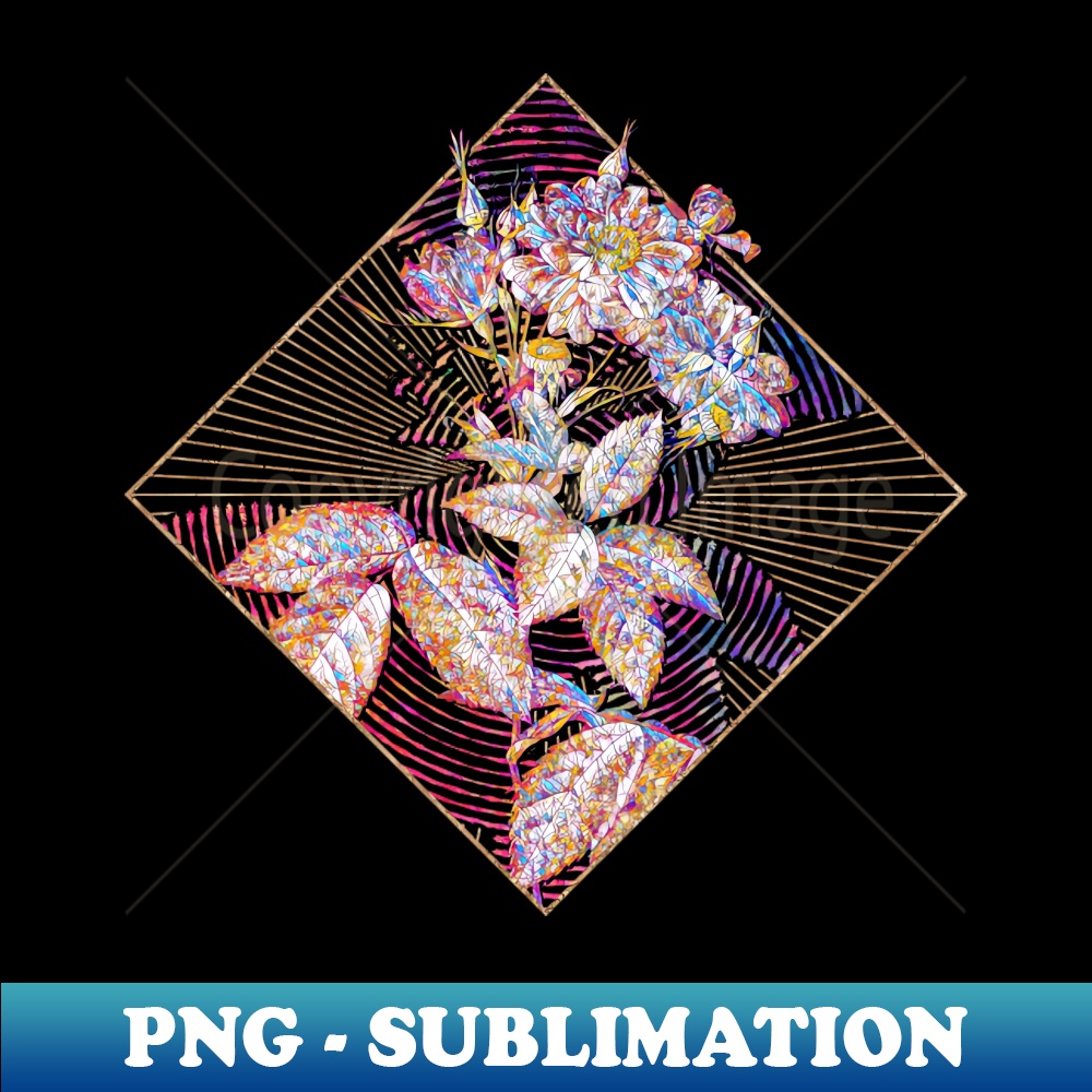 Blooming Boursault Rose Floral Rainbow Mosaic - PNG Sublimation Digital Download