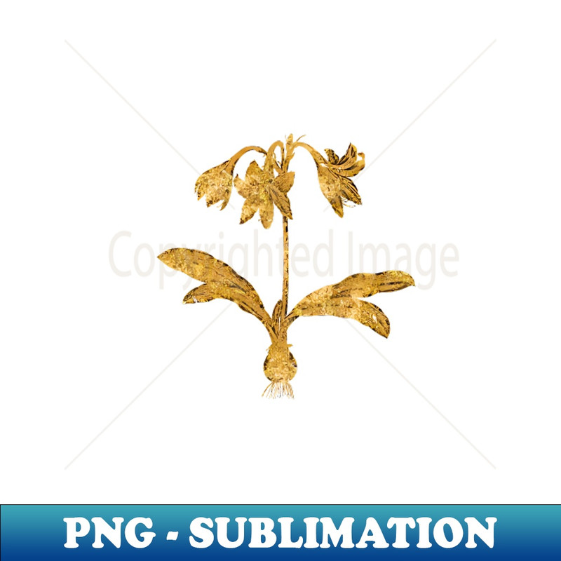 Vintage Gilded Netted Veined Amaryllis Botanical Gold Leaf - Elegant Sublimation PNG Download