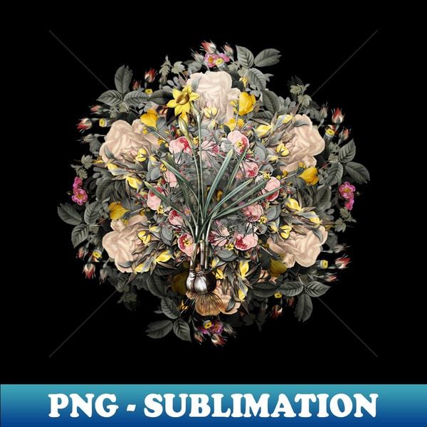 Vintage Narcissus Gouani Flower Wreath - Premium Sublimation Digital Download