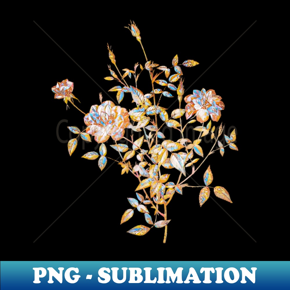Gold Prism Mosaic Blooming Dwarf Rosebush Botanical Illustration - Exclusive PNG Sublimation Download