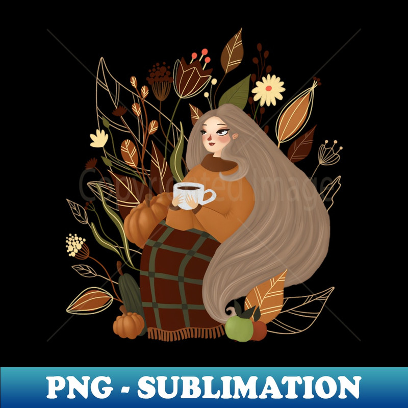 Cozy Autumn Girl Digital Art - Exclusive PNG Sublimation Download