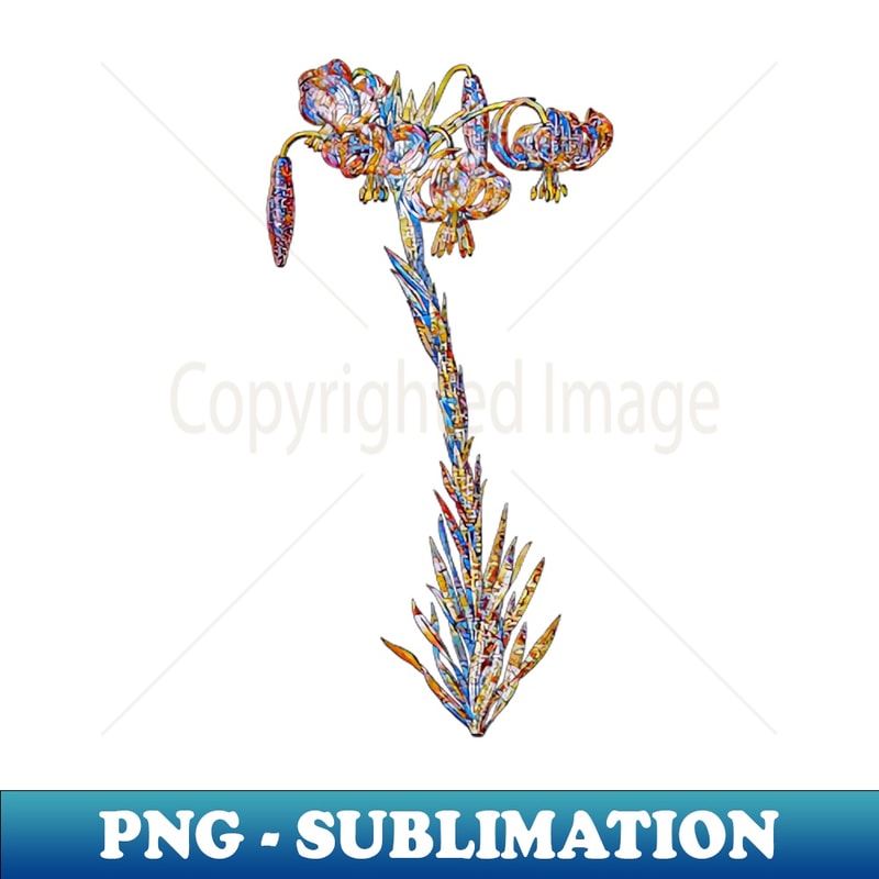 Stained Glass Vintage Lily Botanical Illustration - Special Edition Sublimation PNG File