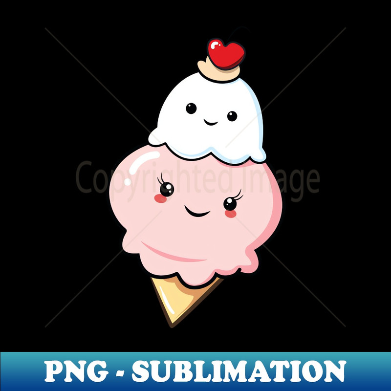 Kawaii Strawberry Ice Cream Cone - Retro PNG Sublimation Digital Download