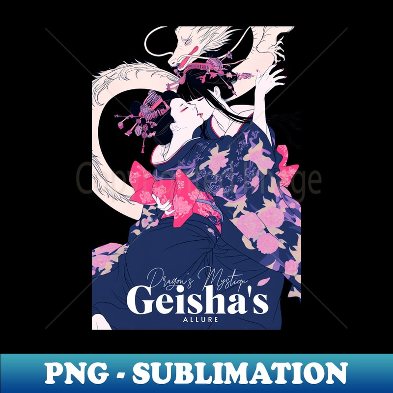Geisha and Dragon - Vintage Sublimation PNG Download