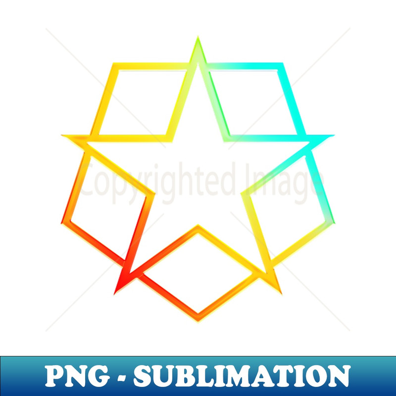 Neon Geometric Glyph Mandala Sigil Rune Sign Seal Cyan Red and Yellow - - Stylish Sublimation Digital Download