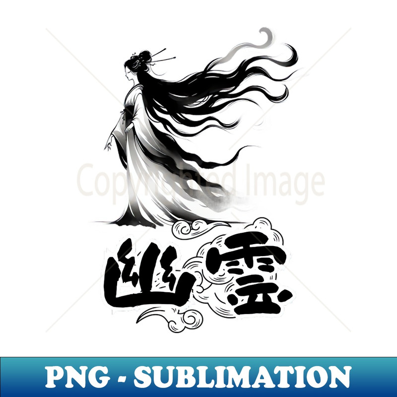 Graceful Yokai Elegance  Ethereal Japanese Spirit Art Tee - Modern Sublimation PNG File