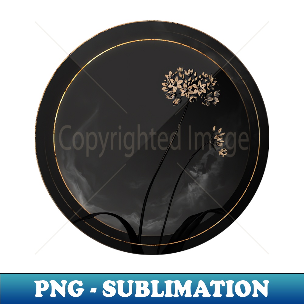 Shadowy Spring Garlic Botanical on Black and Gold - Trendy Sublimation Digital Download