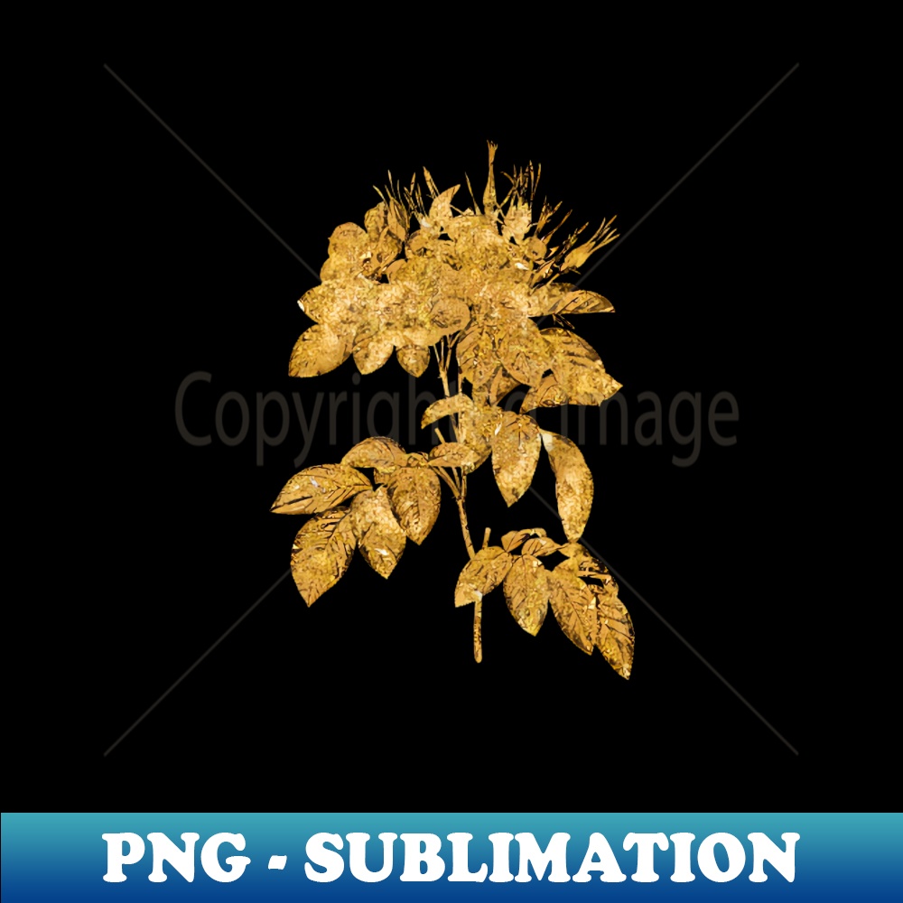 Vintage Gilded Blooming Pasture Rose Botanical Gold Leaf - Exclusive Sublimation Digital File