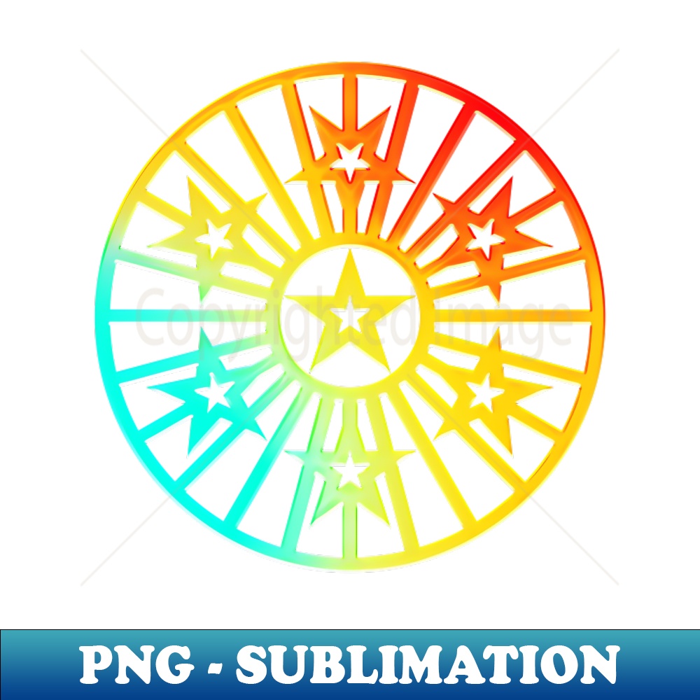 Neon Geometric Glyph Mandala Sigil Rune Sign Seal Cyan Red and Yellow - - Aesthetic Sublimation Digital File