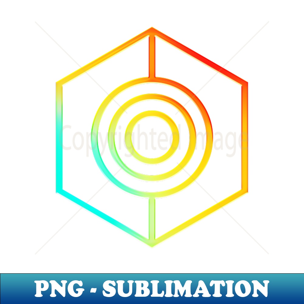 Neon Geometric Glyph Mandala Sigil Rune Sign Seal Cyan Red and Yellow - - Artistic Sublimation Digital File