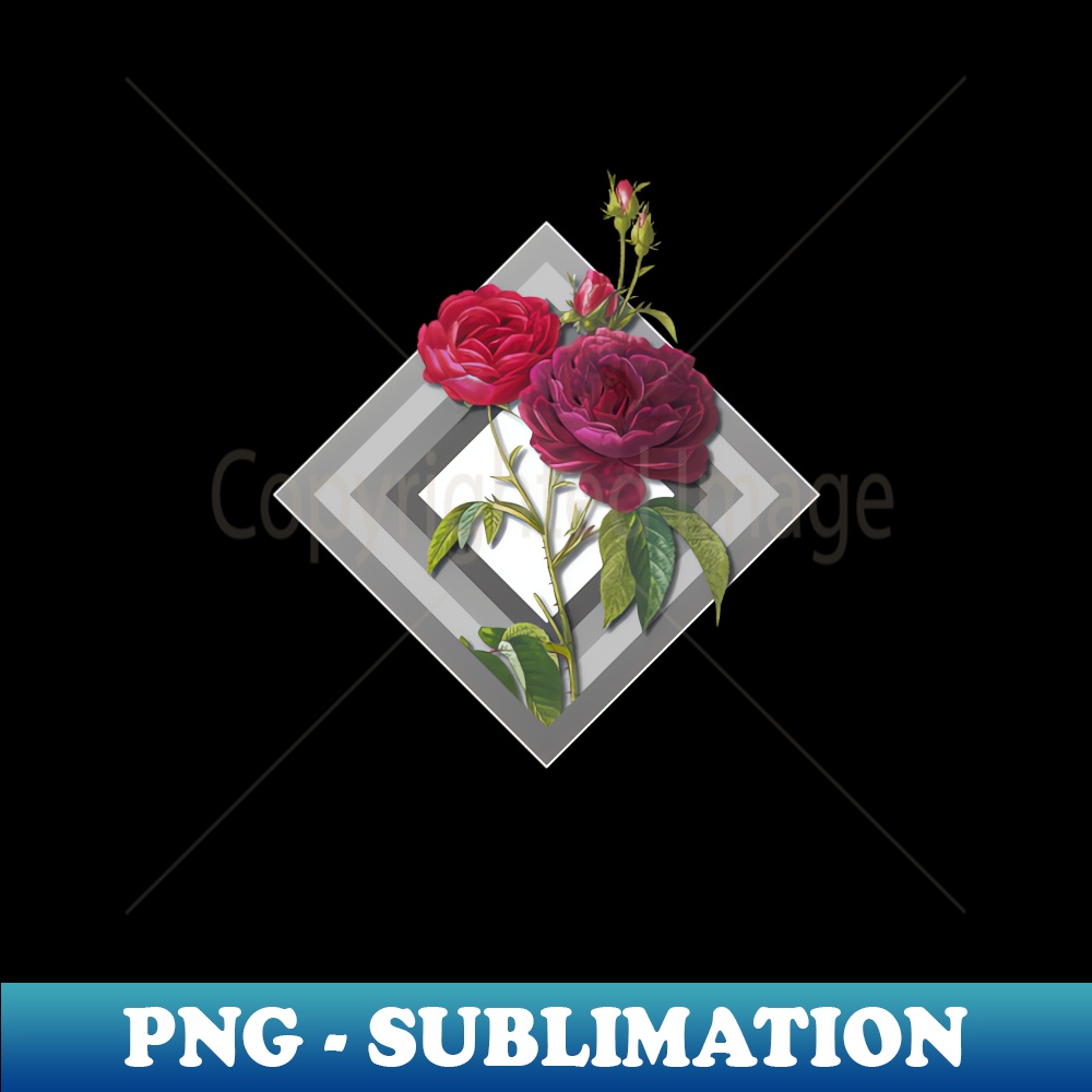 Vintage Floral Purple Roses Botanical on Paper Geometric Shield - PNG Sublimation Digital Download