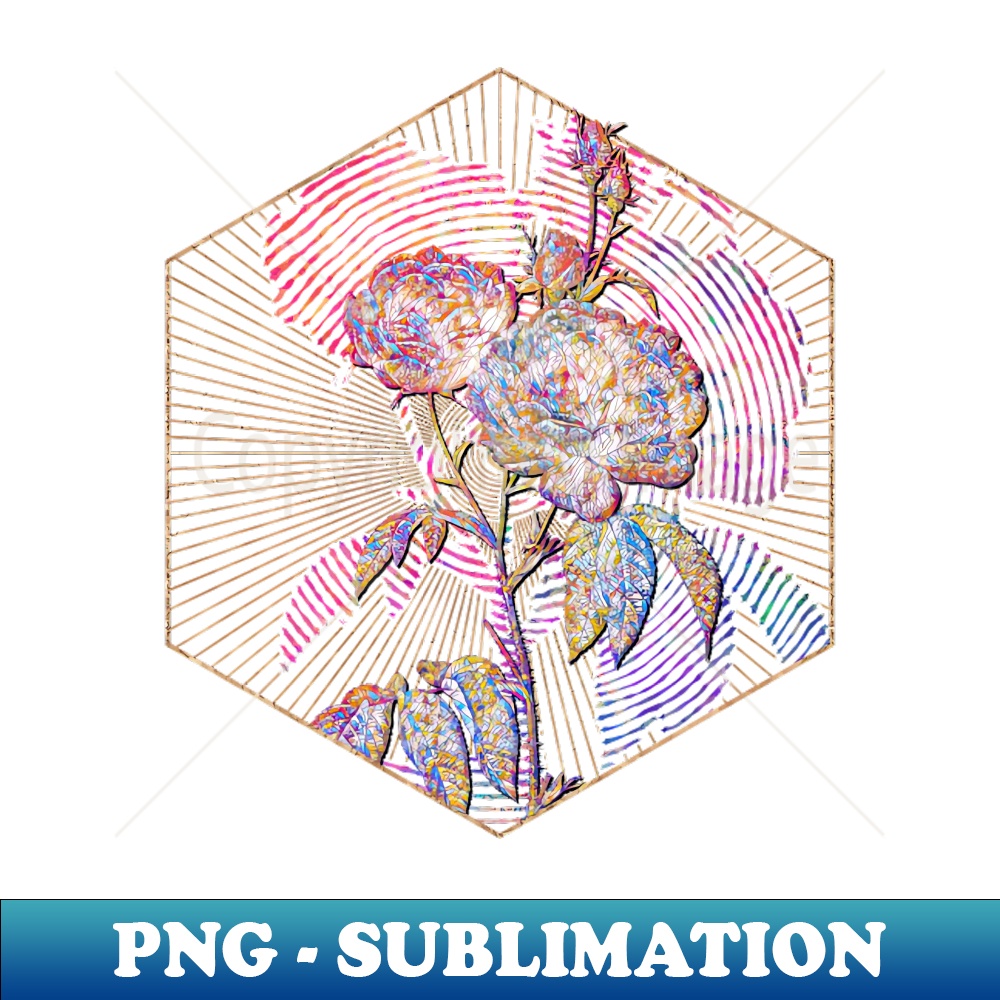 Blooming Purple Roses Floral Rainbow Mosaic - Elegant Sublimation PNG Download