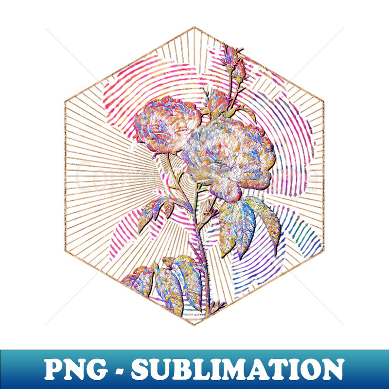 Blooming Purple Roses Floral Rainbow Mosaic - Elegant Sublimation PNG Download