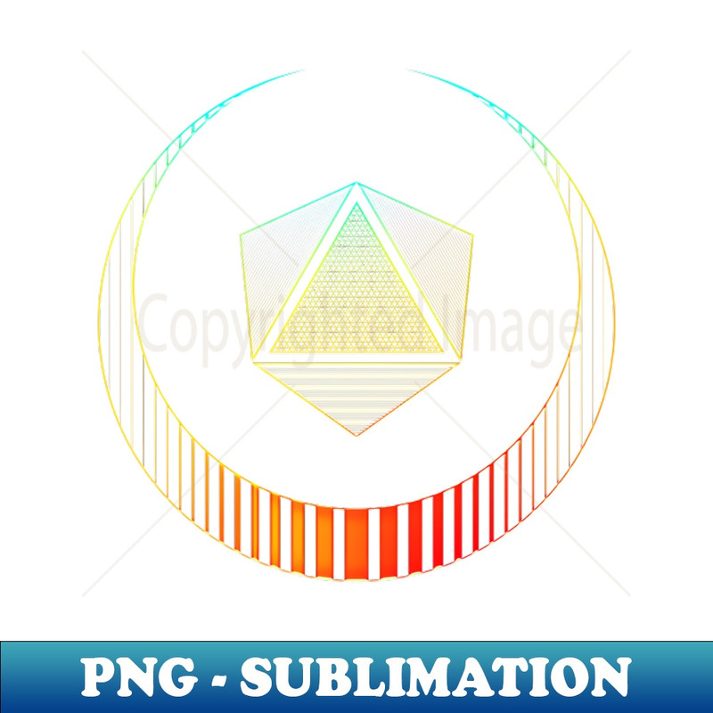 Neon Geometric Glyph Mandala Sigil Rune Sign Seal Cyan Red and Yellow - - PNG Transparent Sublimation File