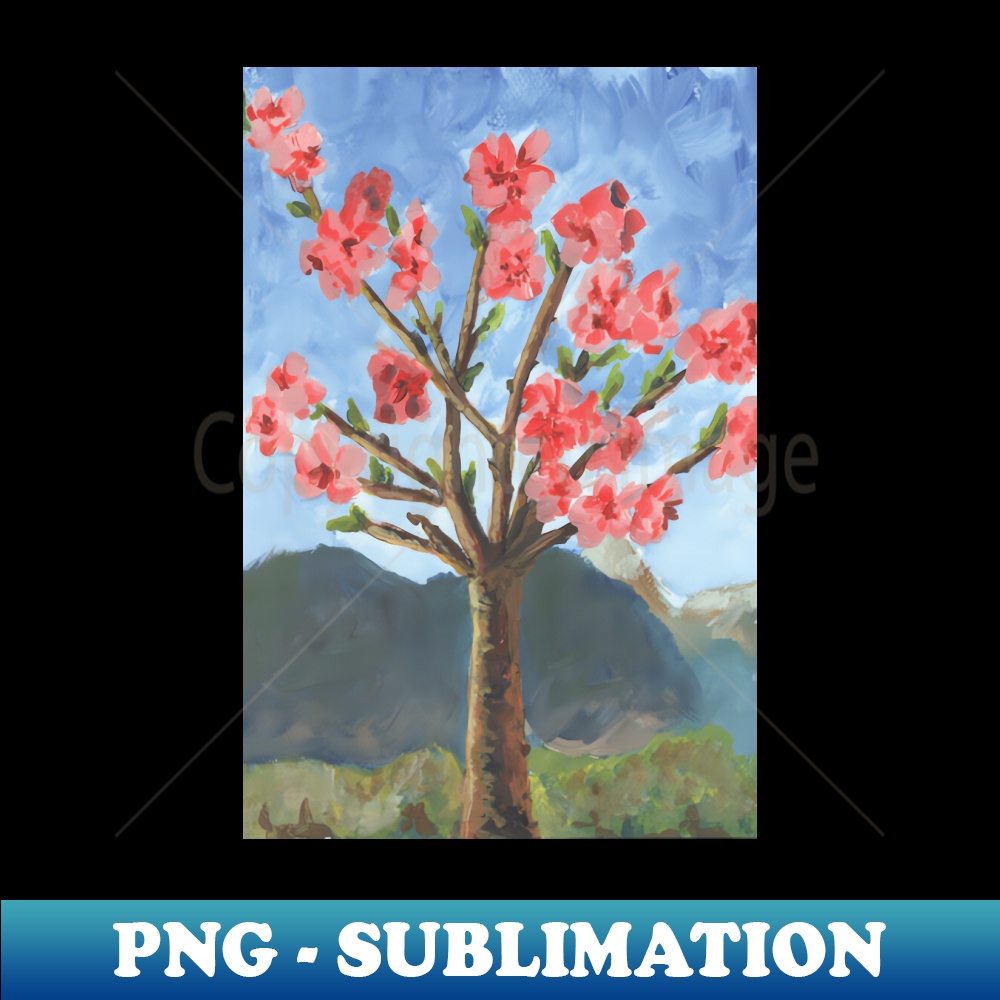 Nectarine Tree in Full Bloom Painting - High-Resolution PNG Sublimation File