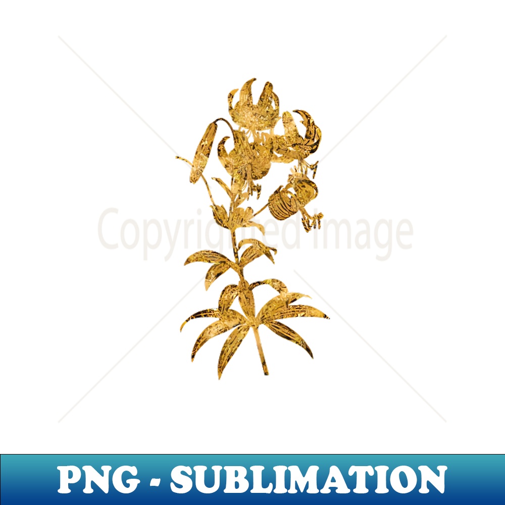 Vintage Gilded Turban Lily Botanical Gold Leaf - Instant PNG Sublimation Download
