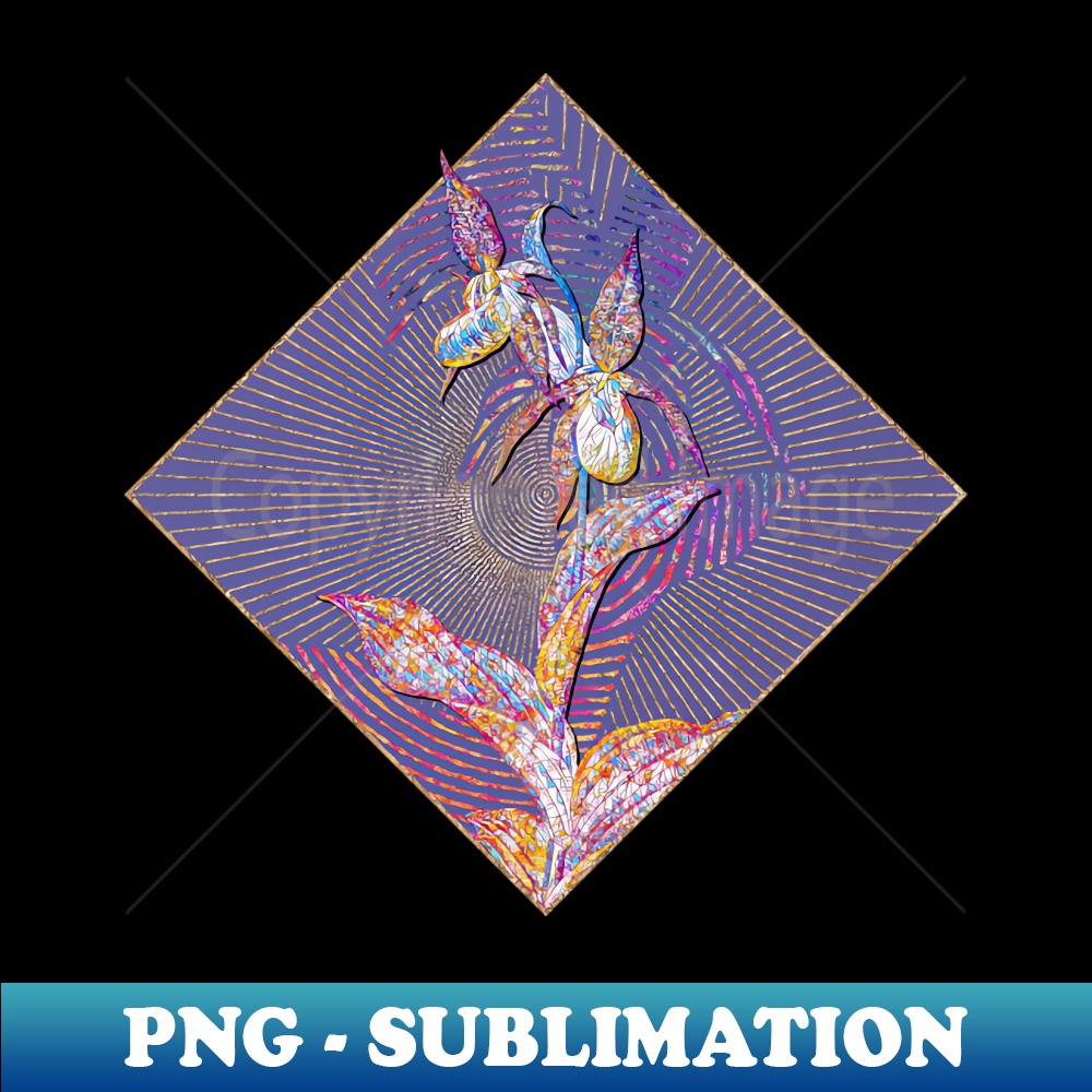 Lady's Slipper Orchid Floral Rainbow Mosaic on Veri Peri - Artistic Sublimation Digital File